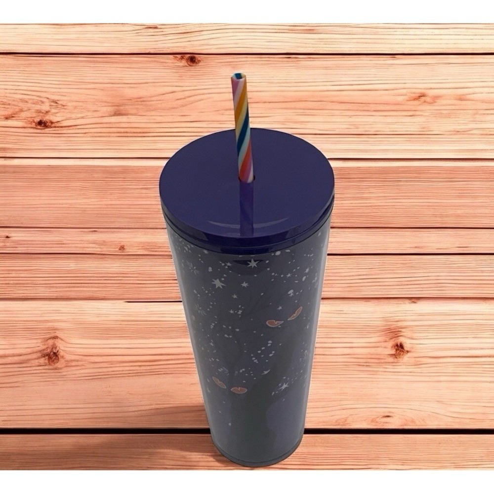 Starbucks Tree Glow In Dark Cold Cup 24 Oz Halloween Purple Stars‎ Spooky Eyes